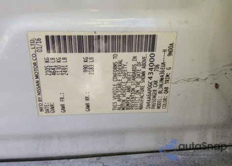 2016 Nissan Maxima 3.5 Platinum z USA, uszkodzony, nr VIN 1N4AA6AP0GC434000